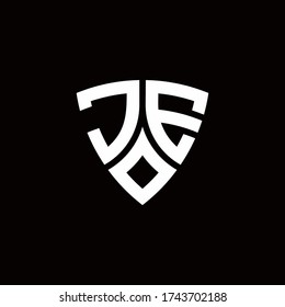JE monogram logo with modern shield style design template isolated on black background