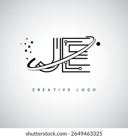 JE Orbit Monogram Logo - Futuristic Minimal Letter mark with Circular Line Art, Tech-Inspired Dots and Space Motion Concept for Modern Branding Identity (Logotipo de Monograma de Órbita JE - Marca de Letra Mínima Futurista com Linha de Arte Circular, Pontos Inspirados na Tecnologia e Conceito de Movimento Espacial para Identidade de Marca Moderna)