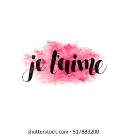 Je t aime. Love you in French. Brush hand lettering vector illustration. Inspiring quote. Motivating modern calligraphy. Great for prints and posters, greeting cards, home decor and more.