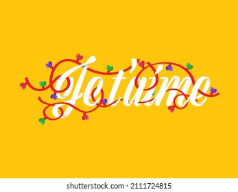 Je t'aime (I Love You) Written In French Language With Heart Lighting Garland On Yellow Background.