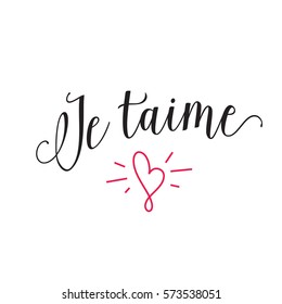 Je taime lettering with shining heart