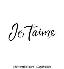 Je t'aime - I love you in french- modern brush calligraphy. Isolated on white background.