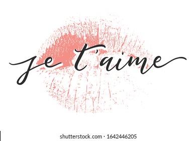 Je Taime. I Love You In French. Handwritten text isolated on white background.