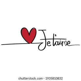 Je t'aime - I love you in French language, and heart concept design