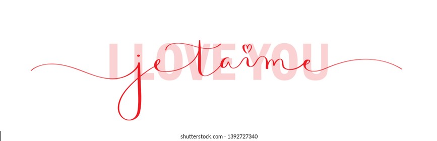 JE T'AIME / I LOVE YOU mixed typography banner with brush calligraphy