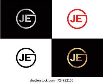 JE text gold black silver modern creative alphabet letter logo design vector icon
