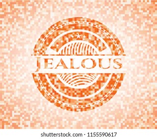Jealous abstract orange mosaic emblem with background