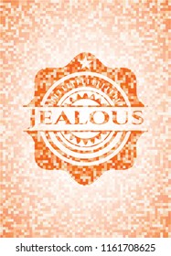 Jealous abstract orange mosaic emblem with background