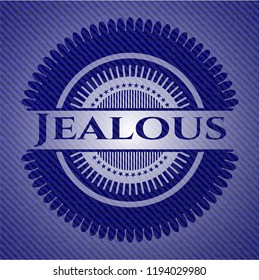 Jealous badge with denim background