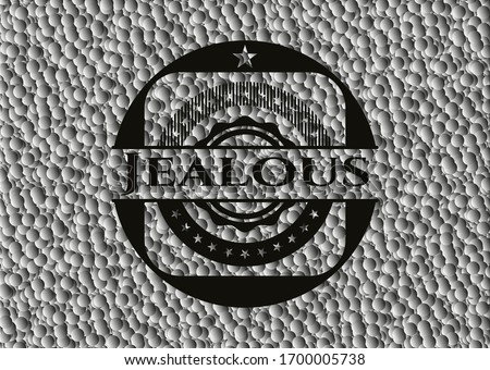 Jealous black emblem with bubbles background. Vintage. Vector Illustration. Detailed.