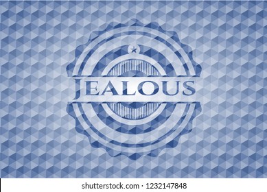 Jealous blue emblem with geometric pattern.