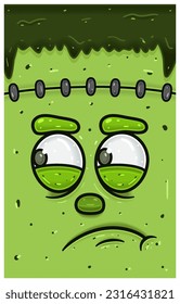 Jealous Expression of Frankenstein Face Character Cartoon. Wallpaper, Cover, Label and Packaging Design. Vector Illustration