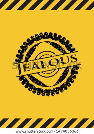 Jealous inside warning sign, black grunge emblem. Vector Illustration. Detailed.