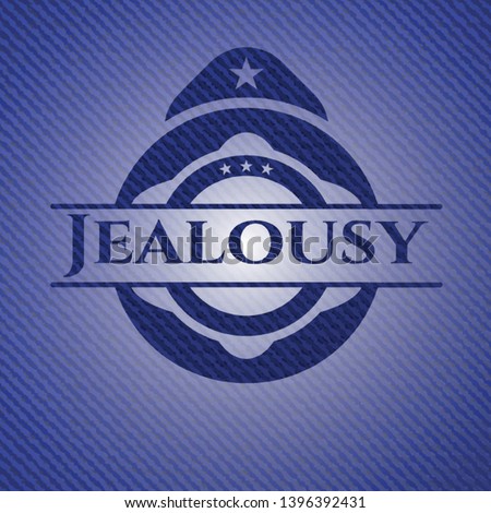 Jealousy badge with denim background. Vector Illustration. Detailed.