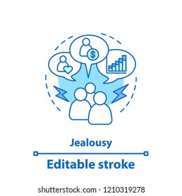 Jealousy concept icon. Distrust idea thin line illustration. Gossip. Vector isolated outline drawing. Editable stroke