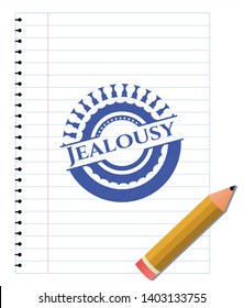 Jealousy draw with pen effect. Blue ink. Vector Illustration. Detailed.