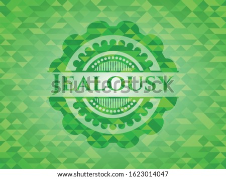 Jealousy green emblem. Mosaic background. Vector Illustration. Detailed.
