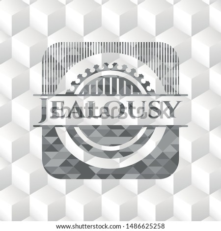 Jealousy grey badge with geometric cube white background