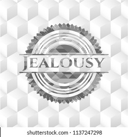 Jealousy grey emblem. Vintage with geometric cube white background