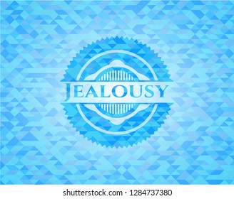 Jealousy light blue emblem with triangle mosaic background