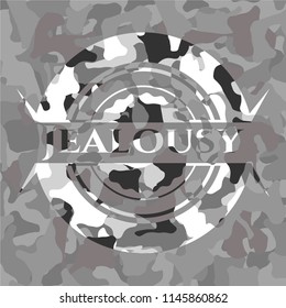 Jealousy on grey camouflage texture