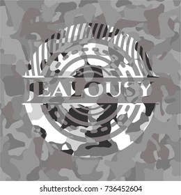Jealousy on grey camouflaged texture