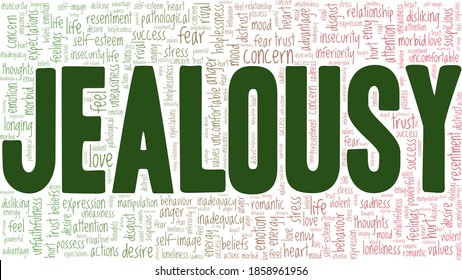 Jealousy vector illustration word cloud isolated on a white background.