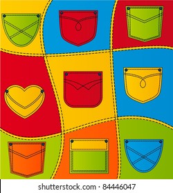 Jean colored pockets. Vector illustration