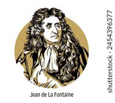 Jean de La Fontaine was a French writer, author of fables, several collections of fairy tales and a novella. Hand-drawn vector illustration