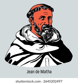Jean de Matha - Catholic Saint, Co-Founder of the Trinitarian Order. Hand-drawn vector illustration