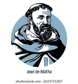 Jean de Matha - Catholic Saint, Co-Founder of the Trinitarian Order. Hand-drawn vector illustration