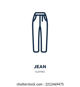 Jean Icon From Clothes Collection. Thin Linear Jean, Pants, Jeans Outline Icon Isolated On White Background. Line Vector Jean Sign, Symbol For Web And Mobile