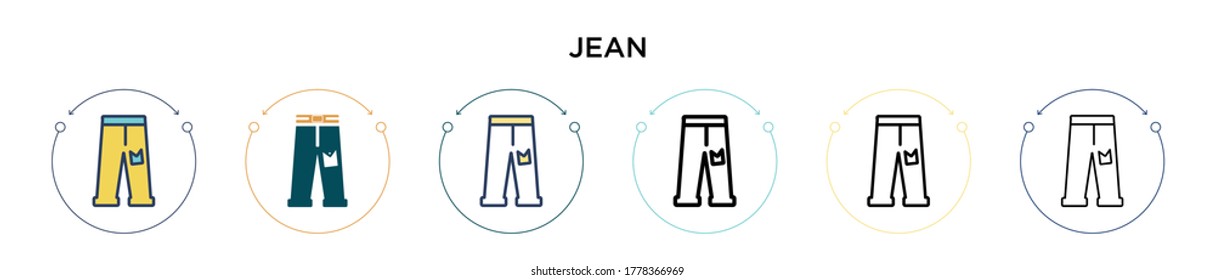 Jean icon in filled, thin line, outline and stroke style. Vector illustration of two colored and black jean vector icons designs can be used for mobile, ui, web