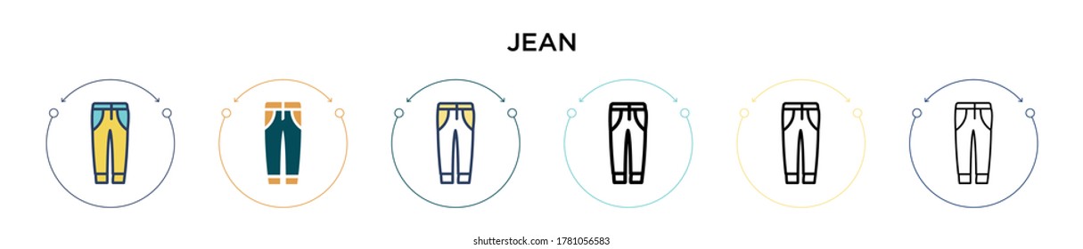 Icono Jean en el estilo relleno, delgado, contorno y trazo. Ilustración vectorial de dos iconos vectoriales de jean de color y negro se puede utilizar para móviles, ui, web