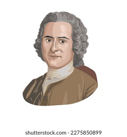 Jean Jacques Rousseau (1712    1778) Genevan philosopher   writer  He influenced the French Revolution and his political ideas  Vector illustration portrait 