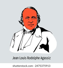 Jean Louis Rodolphe Agassiz — naturalist. One of the founders of glaciology. Member of the National Academy of Sciences of the United States. Hand-drawn vector illustration