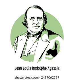 Jean Louis Rodolphe Agassiz was a Swiss and American natural scientist, one of the founders of glaciology. Member of the US National Academy of Sciences. Hand-drawn vector illustration