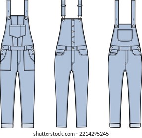Mujeres jean en conjunto. Denim usa. Ilustración vectorial.