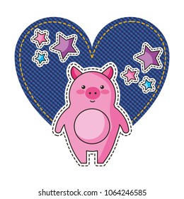 jean patch with heart and pig