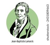 Jean-Baptiste Lamarck is a French natural scientist. A biologist who tried to create a holistic theory of the evolution of the living world. Hand drawn vector illustration