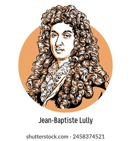 Jean-Baptiste Lully was a French composer, violinist and conductor. Italian by birth. Hand drawn vector illustration