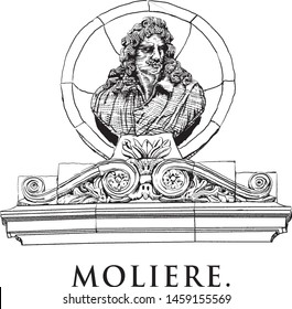  Jean-Baptiste Poquelin Molière French comedy of the XVII century, the creator of the classic comedy. Vector illustration of the details of the decor of the theater in Antwerp Belgium.