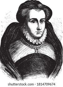 Jeanne III Queen of Navarre, Vintage engraving. From Popular France, 1869.