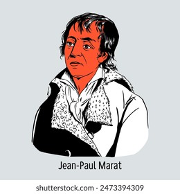 Jean-Paul Marat was a political figure during the French Revolution, a doctor, a radical journalist, and one of the leaders of the Jacobins. Hand drawn vector illustration