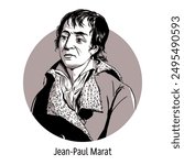 Jean-Paul Marat was a political figure of the French Revolution, a doctor, a radical journalist, and one of the leaders of the Jacobins. Hand-drawn vector illustration