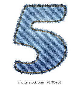 Jeans alphabet. Denim number 5. Vector eps10 background