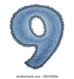 Jeans alphabet. Denim number 9. Vector eps10 background