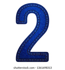 Jeans alphabet letters number 2, denim texture. Vector illustration modern template design