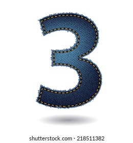 Jeans alphabet letters number 3, Vector illustration modern template design