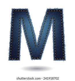 Jeans alphabet ( M ) isolated on white background, Vector illustration template design